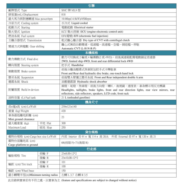 水牛牌850S規格表